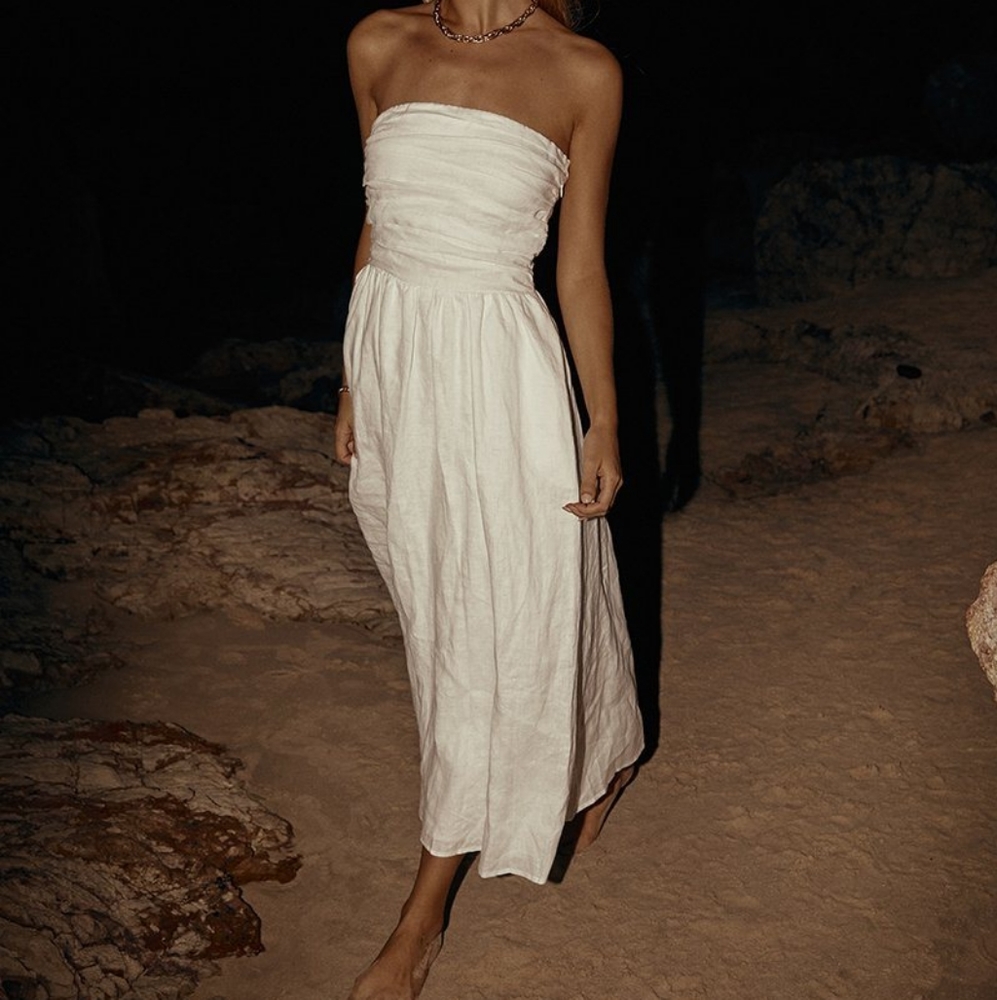 DISSH Lexi White Linen Midi Dress